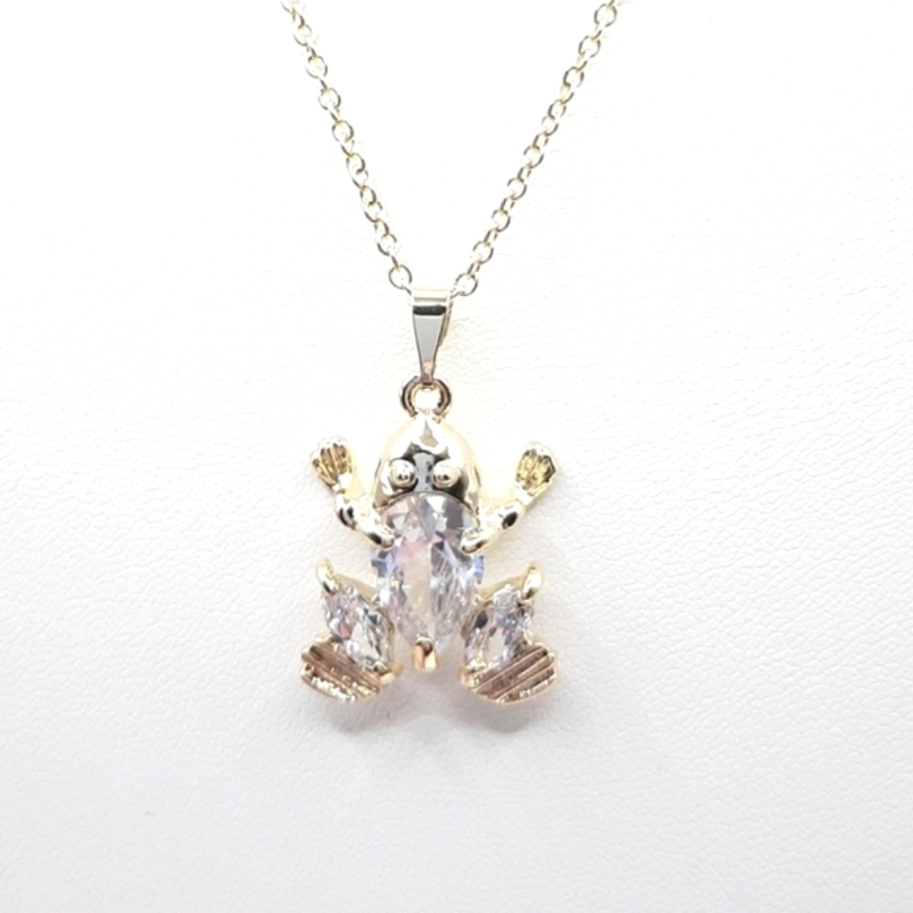 Frog Diamond cz Necklace Gold Plated Snake Chain New